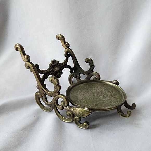 Vintage Made in Occupied Japan Brass Tea Cup Display Holder‎ Saucer and Spoon - Picture 1 of 7